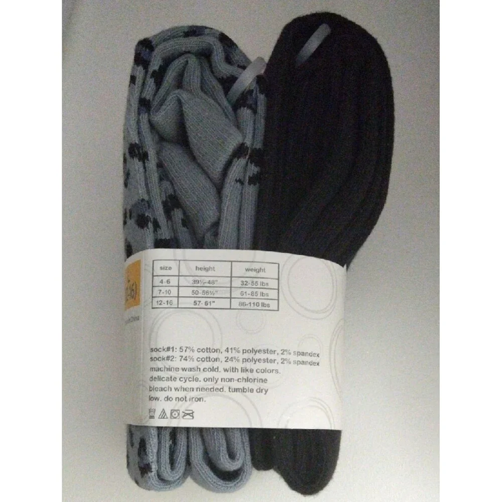 Wonder Nation Girls Footed Tights Black And Gray Leopard Print Girls New L 12-16